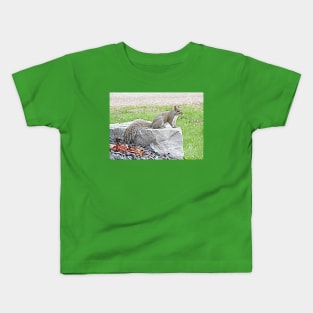 Grey Squirrel on Rock No.1 Kids T-Shirt